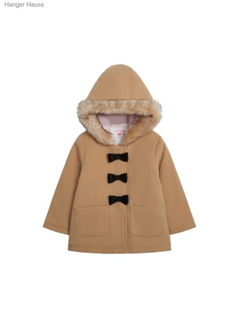 Girls Faux Wool Winter Dress Coat Faux Fur Hood Fleece Lined - Picture 1 of 3